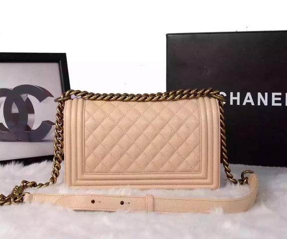 Chanel Le Boy Apricot Caviar Antique Brass Hardware for Sale