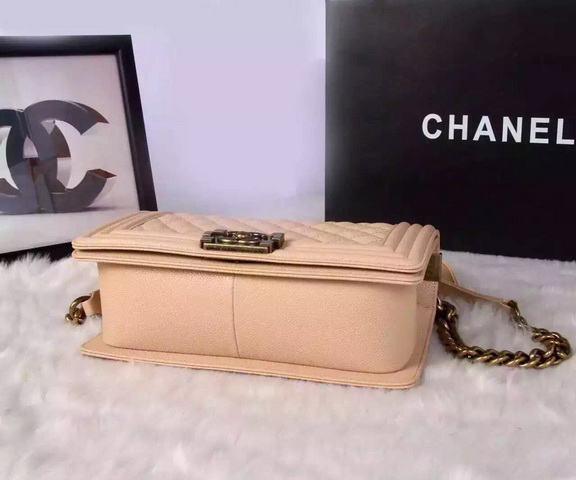 Chanel Le Boy Apricot Caviar Antique Brass Hardware for Sale