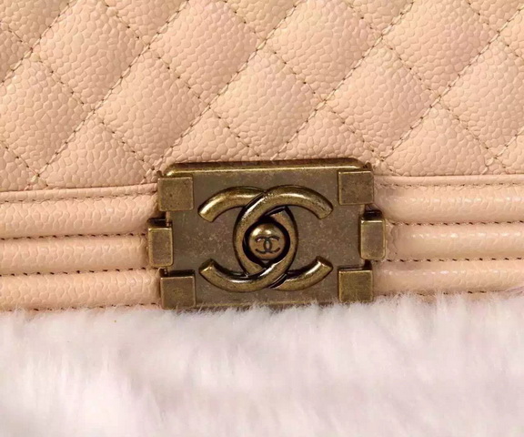 Chanel Le Boy Apricot Caviar Antique Brass Hardware for Sale