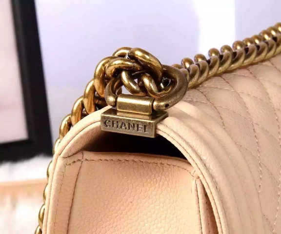 Chanel Le Boy Apricot Caviar Antique Brass Hardware for Sale