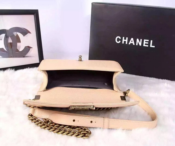 Chanel Le Boy Apricot Caviar Antique Brass Hardware for Sale