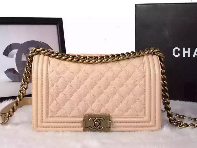 Chanel Le Boy Apricot Caviar Antique Brass Hardware for Sale