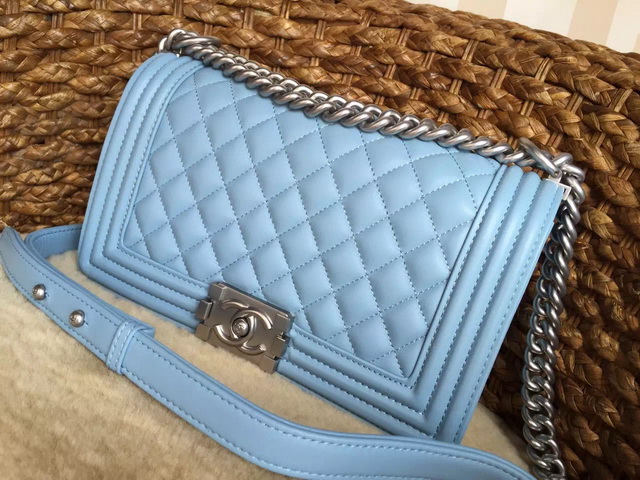 Chanel Le Boy Baby Blue Lambskin Silver Hardware for Sale