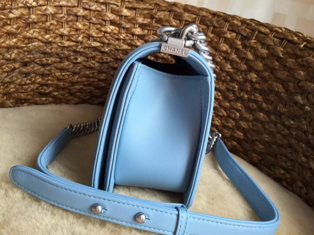 Chanel Le Boy Baby Blue Lambskin Silver Hardware for Sale