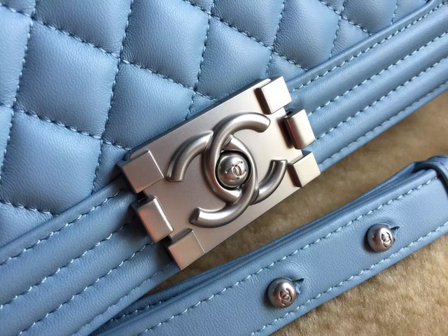 Chanel Le Boy Baby Blue Lambskin Silver Hardware for Sale