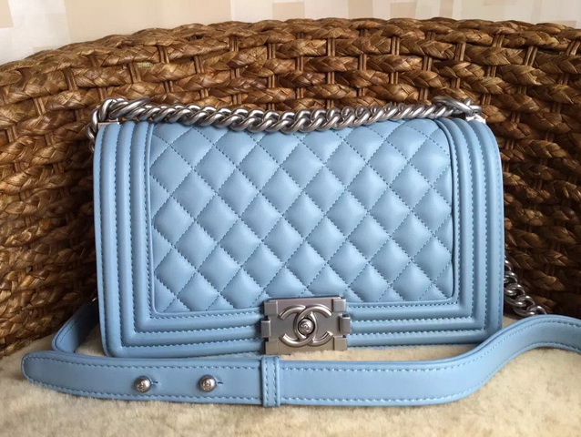 Chanel Le Boy Baby Blue Lambskin Silver Hardware for Sale