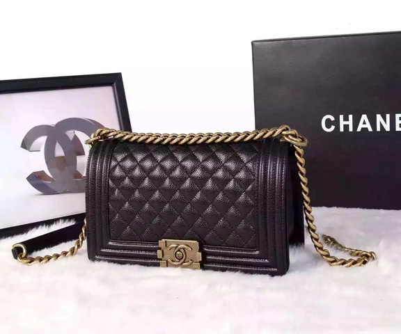 Chanel Le Boy Black Caviar Antique Brass Hardware for Sale