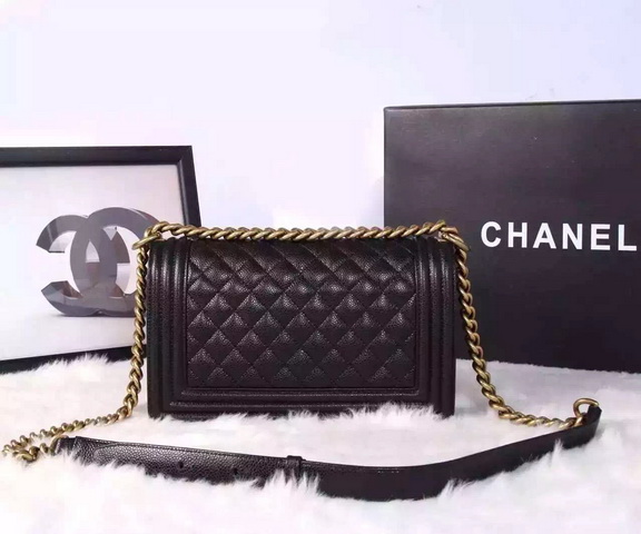 Chanel Le Boy Black Caviar Antique Brass Hardware for Sale