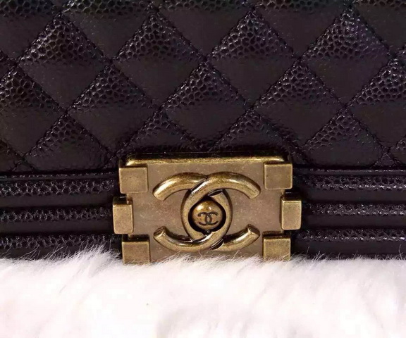 Chanel Le Boy Black Caviar Antique Brass Hardware for Sale