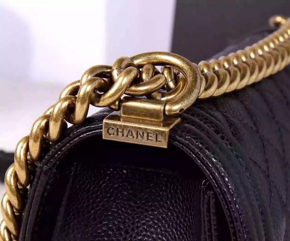 Chanel Le Boy Black Caviar Antique Brass Hardware for Sale