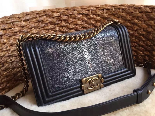 Chanel Le Boy Black Pearl Fish Antique Brass Hardware for Sale