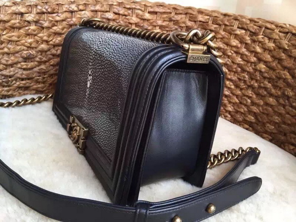 Chanel Le Boy Black Pearl Fish Antique Brass Hardware for Sale