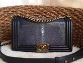 Chanel Le Boy Black Pearl Fish Antique Brass Hardware for Sale