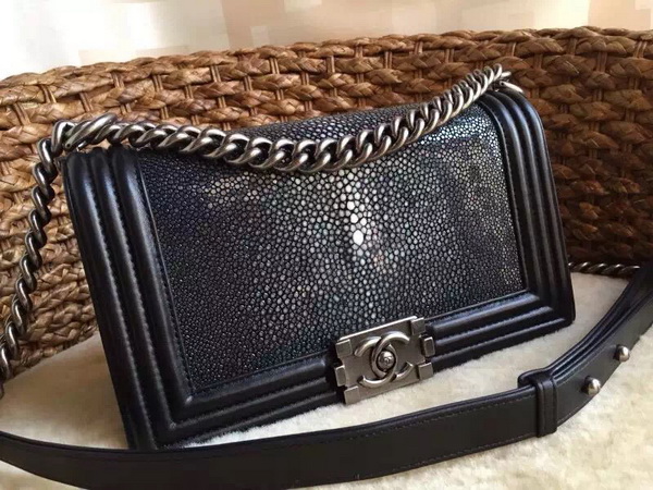 Chanel Le Boy Black Pearl Fish Antique Silver Hardware for Sale