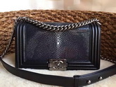 Chanel Le Boy Black Pearl Fish Antique Silver Hardware for Sale