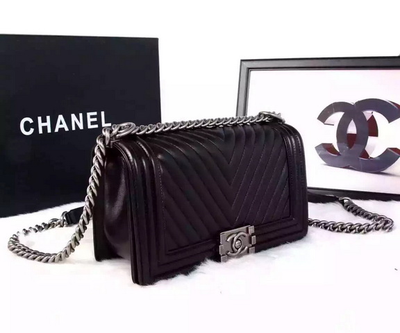 Chanel Le Boy Chevron Black Lambskin Silver Hardware for Sale