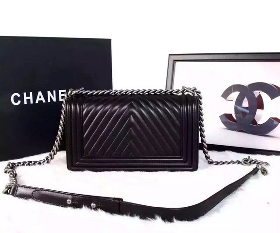 Chanel Le Boy Chevron Black Lambskin Silver Hardware for Sale