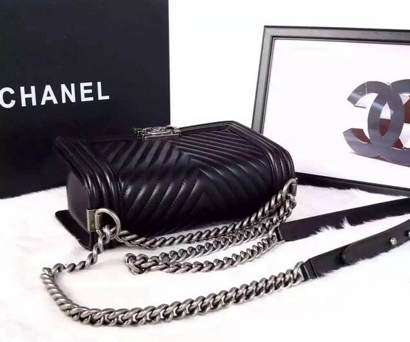 Chanel Le Boy Chevron Black Lambskin Silver Hardware for Sale