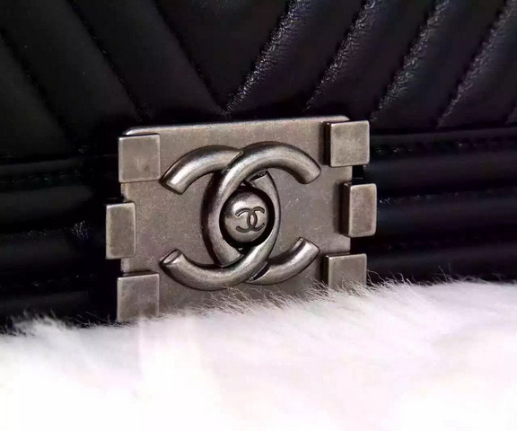 Chanel Le Boy Chevron Black Lambskin Silver Hardware for Sale