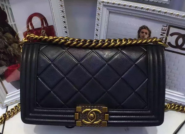 Chanel Le Boy Flap Bag Black Calfskin Gold Metal For Sale