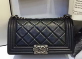 Chanel Le Boy Flap Bag Black Calfskin Silver Metal For Sale