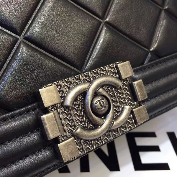 Chanel Le Boy Flap Bag Black Calfskin Silver Metal For Sale