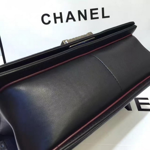 Chanel Le Boy Flap Bag Black Calfskin Silver Metal For Sale