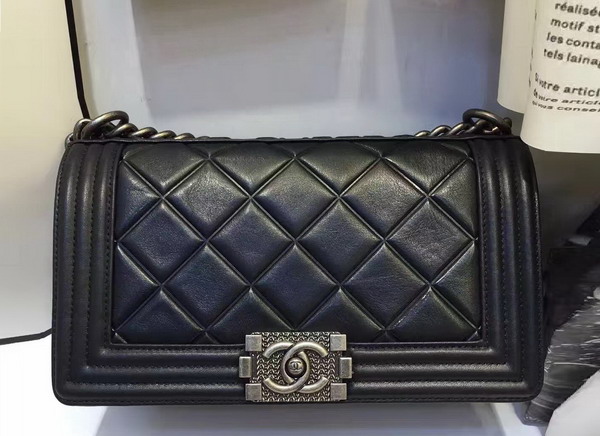 Chanel Le Boy Flap Bag Black Calfskin Silver Metal For Sale