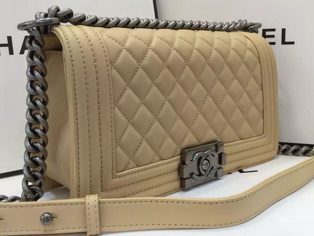 Chanel Le Boy Flap Bag in Beige Lambskin Silver Hardware for Sale