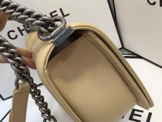 Chanel Le Boy Flap Bag in Beige Lambskin Silver Hardware for Sale