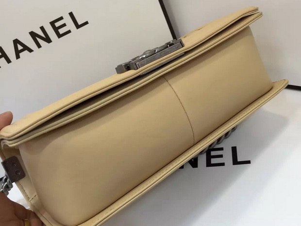 Chanel Le Boy Flap Bag in Beige Lambskin Silver Hardware for Sale