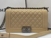 Chanel Le Boy Flap Bag in Beige Lambskin Silver Hardware for Sale