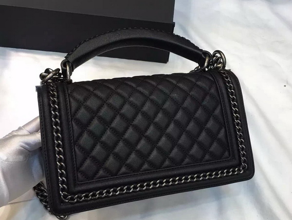 Chanel Le Boy Flap Bag with Handle Calfskin Ruthenium Metal Black for Sale