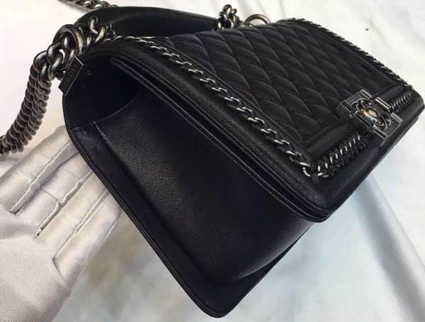 Chanel Le Boy Flap Bag with Handle Calfskin Ruthenium Metal Black for Sale