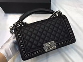 Chanel Le Boy Flap Bag with Handle Calfskin Ruthenium Metal Black for Sale