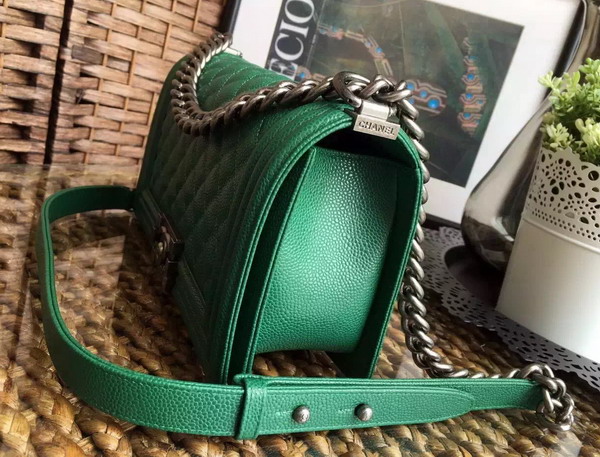 Chanel Le Boy Green Caviar Antique Silver Hardwares for Sale