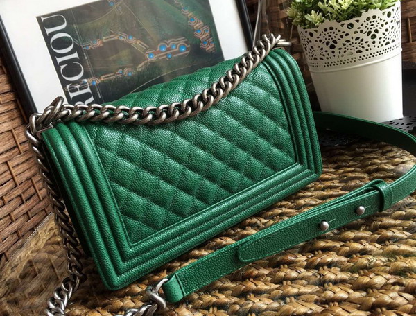 Chanel Le Boy Green Caviar Antique Silver Hardwares for Sale