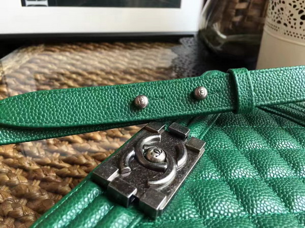 Chanel Le Boy Green Caviar Antique Silver Hardwares for Sale