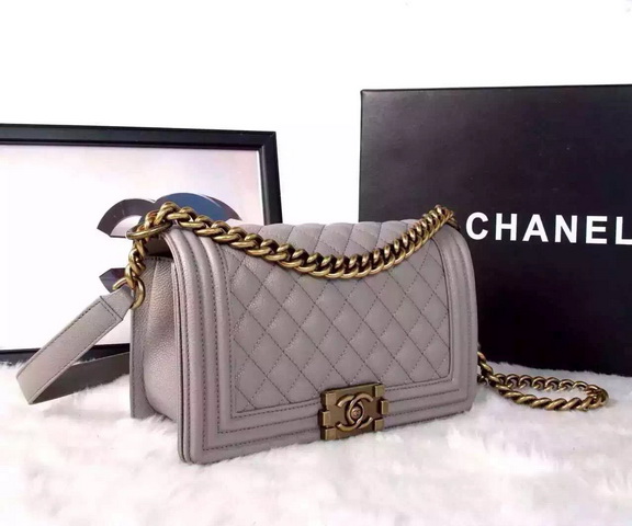 Chanel Le Boy Grey Caviar Antique Brass Hardware for Sale