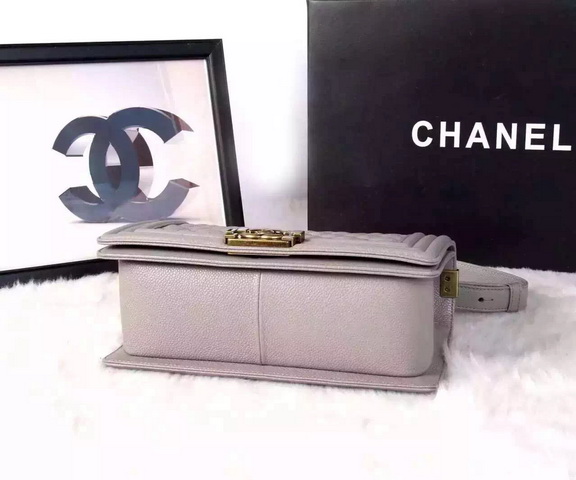 Chanel Le Boy Grey Caviar Antique Brass Hardware for Sale