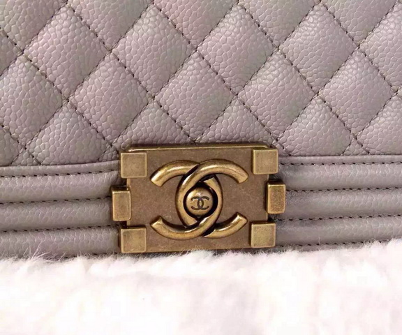 Chanel Le Boy Grey Caviar Antique Brass Hardware for Sale