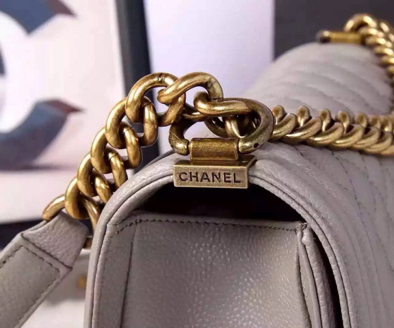 Chanel Le Boy Grey Caviar Antique Brass Hardware for Sale