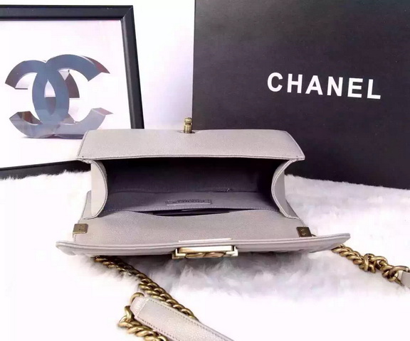 Chanel Le Boy Grey Caviar Antique Brass Hardware for Sale