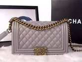 Chanel Le Boy Grey Caviar Antique Brass Hardware for Sale