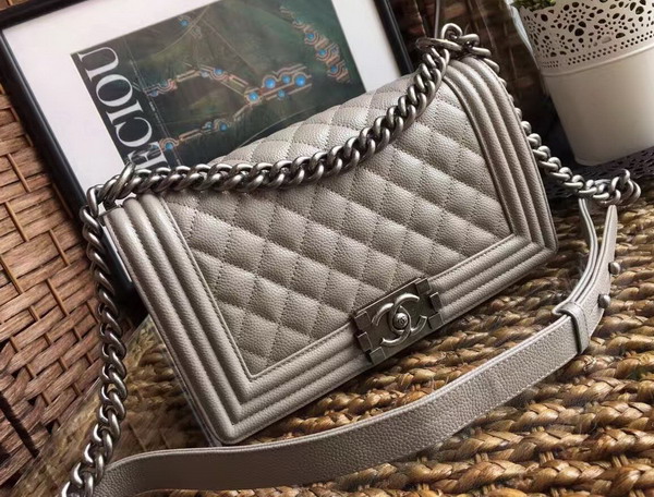 Chanel Le Boy Grey Caviar Antique Silver Hardwares for Sale