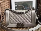 Chanel Le Boy Grey Caviar Antique Silver Hardwares for Sale