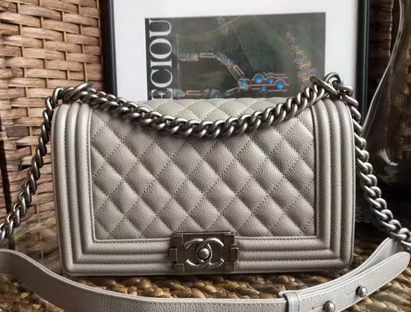 Chanel Le Boy Grey Caviar Antique Silver Hardwares for Sale