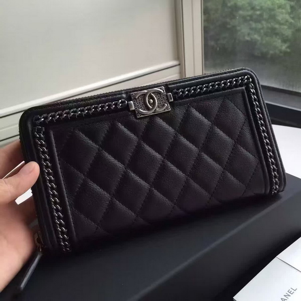 Chanel Le Boy Long Wallet Black Calfskin for Sale