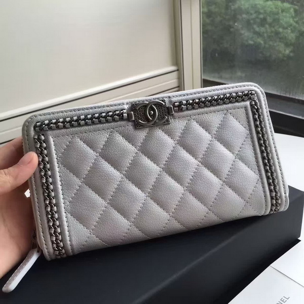 Chanel Le Boy Long Wallet Light Grey Calfskin for Sale