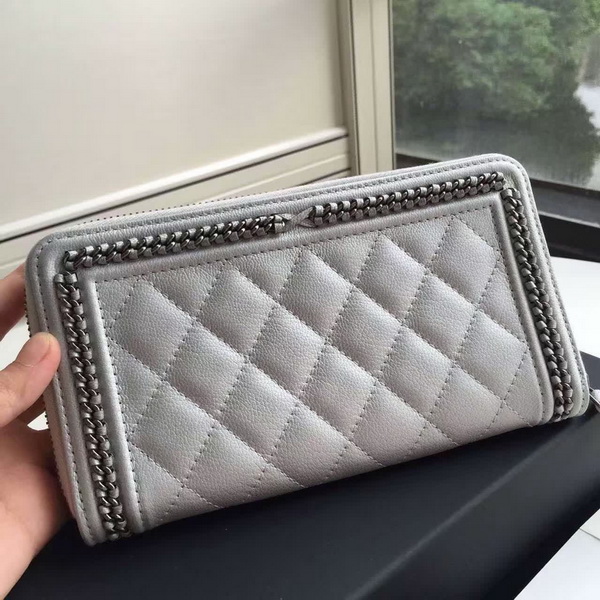 Chanel Le Boy Long Wallet Light Grey Calfskin for Sale